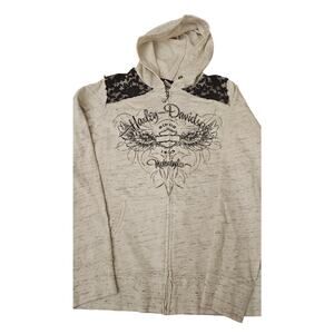 White gray‎ washout lace Harley Davidson zip up size XL hoodie